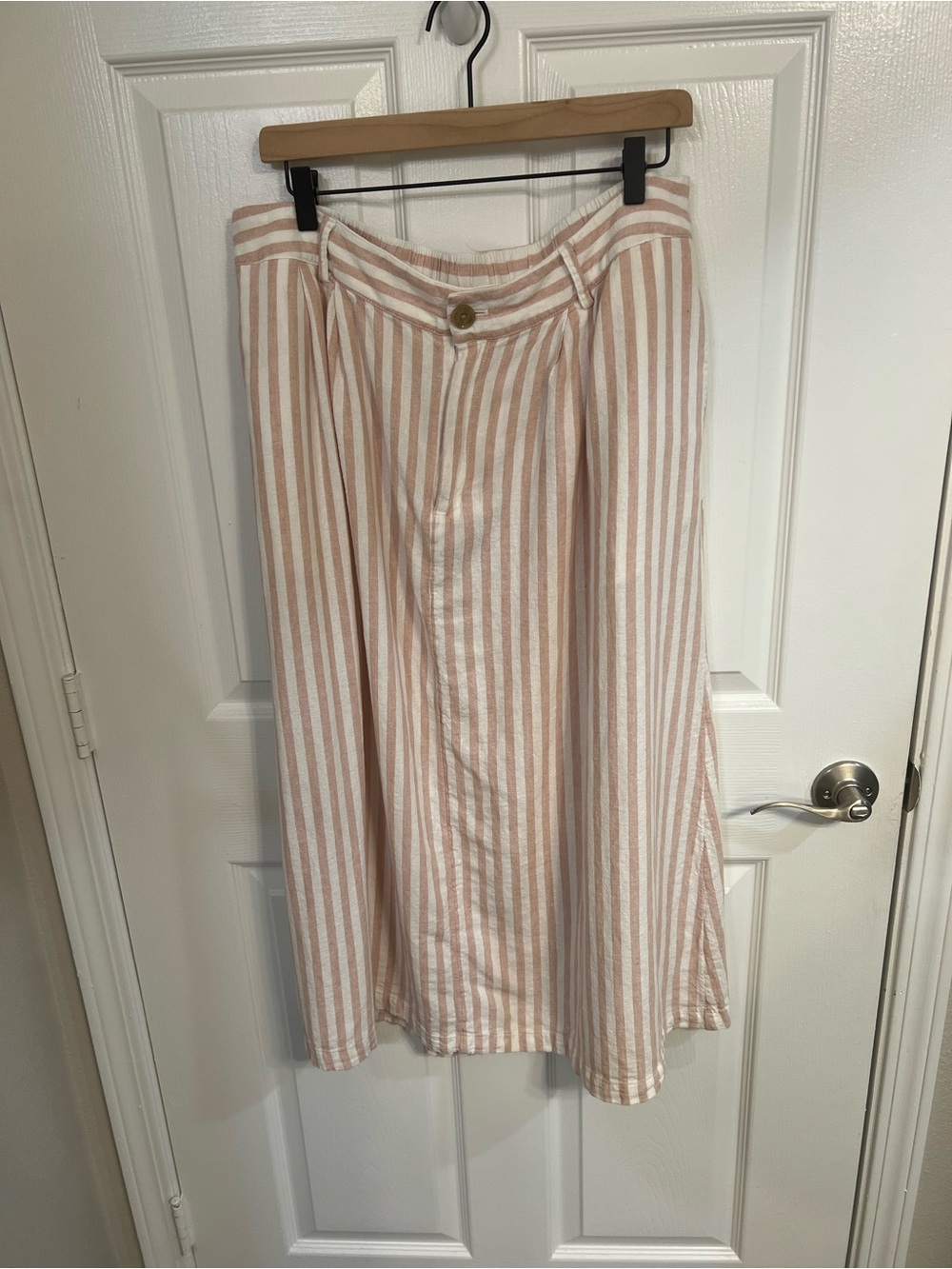 a new day Pink and White Striped Midi Skirt